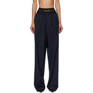 25 FW 발렌시아가 여성 네이비 엘라스틱 핀스트라이프 슬랙스 251342F087001