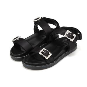 바바라 패브릭 여성플랫샌들 3cm_BBH335BK