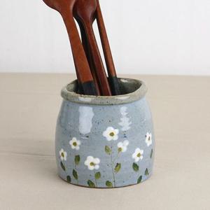 수저통 식기 봄맞이꽃 도자기 수저통(소) -연청