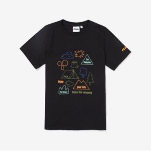 [46%OFF][휠라키즈] 캠핑 그래픽 이모지 티셔츠 (FK2RSF2204X_BLK)