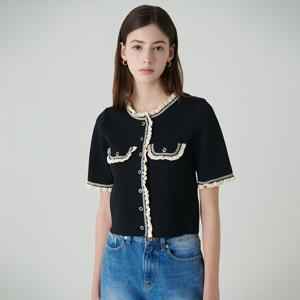 [SATIN] [Selected]프릴 배색 포켓 포인트 가디건 O242T901
