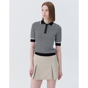 헤지스 골프 여성 24SS 스테디셀러체크 패턴 반팔 니트 (BLACK) WWSW4A371BK
