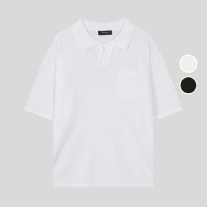 [버커루]남성 와플 오픈카라 루즈핏 반팔 니트 B252KT304P
