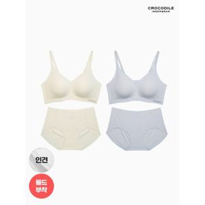 [크로커다일 이너웨어]라이크라 인견쉘론 몰드부착 더블스트랩 감탄브라+팬티 4종세트 CDW5N3334_T
