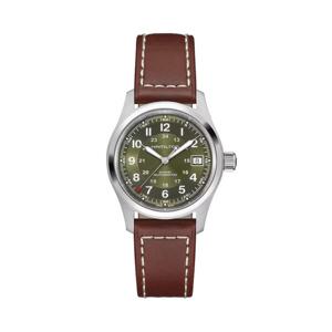 해밀턴 H70455560 카키 필드 오토 남성 가죽 38mm