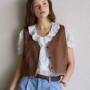 [아워호프] Atelier Embroidery Linen Vest - Brown [H25SM2-VT001-BRO]
