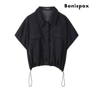 [보니스팍스(여성의류)]카라 포켓 스트링 반팔 셔츠 (XP7SH003M0)