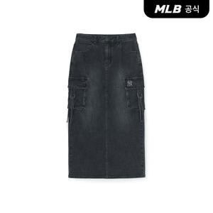 [MLB공식] 25F 여성 베이직 스몰로고 카고 데님 롱 스커트 NY (Black) 3FDSB0554
