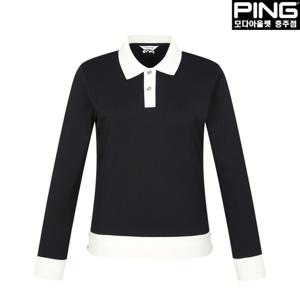 [핑]여성 배색 카라 긴팔 티셔츠 121D1TO155_BK2_CJ