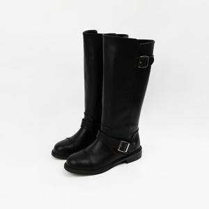 [신난다슈] 여성 미들 부츠 3cm 하프 플랫 미디 부츠 롱부츠 발편한 통굽 FL257015 블랙
