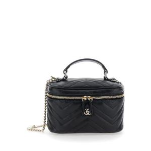 GUCCI Black Handbag with Chain Link Shoulder Strap and GG Plaque on the Front in Leather Woman 837454AAET81000