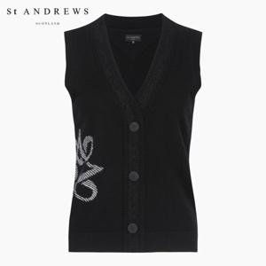 [세인트앤드류스] 여성 별 심볼 레이스 포인트 니트 베스트 821C3SV164_BK