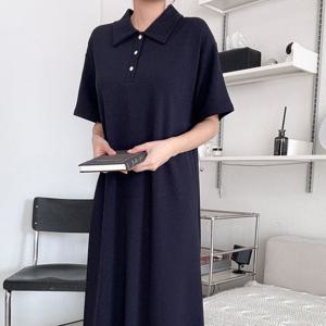 샵앤) 베이직 카라 A라인 여성 반팔 원피스 ARA-WDR-3194-네이비