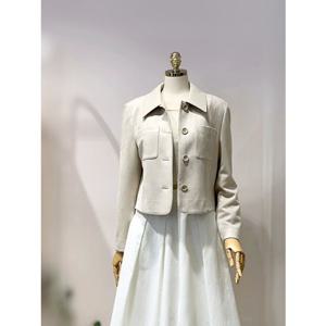 올리브데올리브 (OH5SJ169) 카라 배색 스웨이드 크롭 자켓 OLIVE  DES  OLIVE