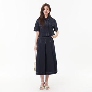 플라스틱아일랜드  배색 스티치 턱 스커트 (PR2WS481)