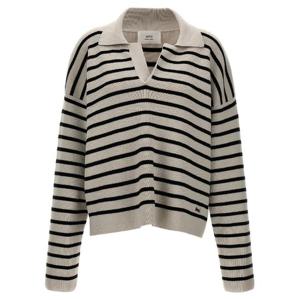 AMI PARIS 스트라이프 폴로 스웨터 UPL336KN0041194