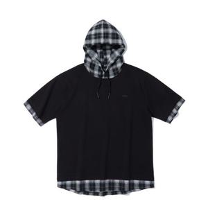 [인터크루]체크레이어링후드반팔 블랙 ITZ2TH02ABK