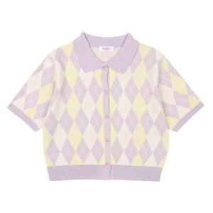 에꼴리에 세이브존03 아가일 카라 반팔 니트 가디건 23B5081-VI