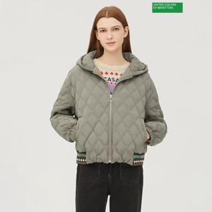 베네통 니트 배색 후드 구스 패딩 BAPD51361_KA