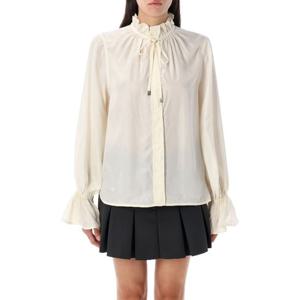 가니 크림 러플 칼라 타이 넥 셔츠 W09287071 135