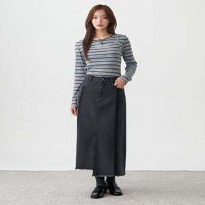 [플라스틱아일랜드] 절개포인트 세미 A라인 데님 스커트 PR3DS961