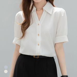 [클라셰]클라셰 브이슬릿퍼프블라우스_B5M0498