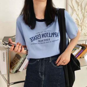 샵앤) 여성 배색 라운드넥 레터링 반팔 티셔츠 WON-WSH-WFIG567
