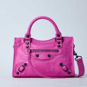 25 FW 발렌시아가 르 시티 Mini Le City 크링클 레더 미니 토트백 핑크 806395 2ABEK