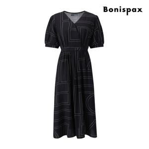 [보니스팍스(여성의류)]V넥 랩 퍼프 소매 롱 원피스 (XP6OP010M0)