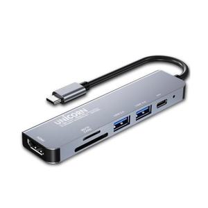 유니콘 USB3.1 C타입 6in1 USB멀티허브 HDMI 미러링 PD100W충전 TH-601C
