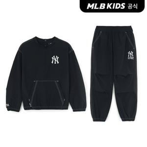 [MLB키즈 공식] 25FW 스트릿 베이직 로고 아트웍 우븐 맨투맨세트 NY (Black) 7AS2B1254-50BKS