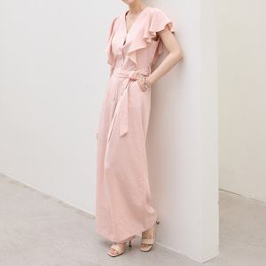 [모리스커밍홈]브이넥 프릴 린넨 와이드 점프슈트_M2507PT069B