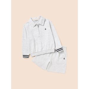 [빈폴키즈] 반집업 칼라 긴팔 & 반바지 2PCS 상하 세트  라이트 그레이 (BI5841U092)