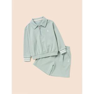 [빈폴키즈] 반집업 칼라 긴팔 & 반바지 2PCS 상하 세트  라이트 그린 (BI5841U09L)
