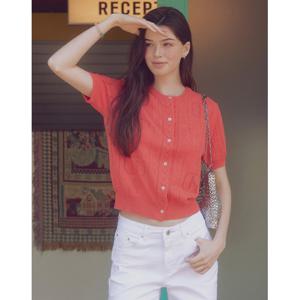 헤지스 여성 24SS 50%세일핑크 강연 변형 스카시 반팔 볼레로 가디건 HSSW4B301P2