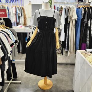 [밸리걸]뷔스티에 티배색 바스락 반팔 롱원피스 821000