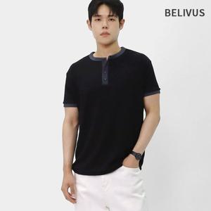 빌리버스 남성 여름 링거 배색 무지 헨리넥 반팔티 BVC012