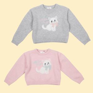 [로엠걸즈(아동)]고양이 자가드 스웨터RGKA24W5P