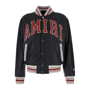 아미리 로고 패치 블랙 가죽 봄버 재킷 AMLTBB1003 BLACK