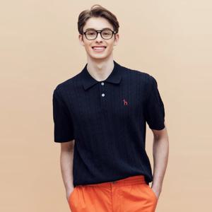 헤지스  25SS  남성 네이비 케이블 반팔 카라 니트 HZSW5B553N2