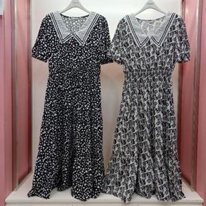 Latium HC06 브이넥 레이스 카라 스모크 밴딩 캉캉 시원한 롱원피스 T2523op33