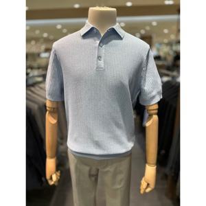 [25SS] 라이트블루 미라쿨 리브조직 반팔 니트 카라티 ADF3ET1901