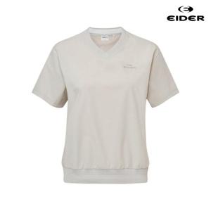 여성 ON THE ROCK S (온더락 쉐도우) 우븐 반팔 브이넥 티셔츠 (CREAM BEIGE) (DWM25215_W9)