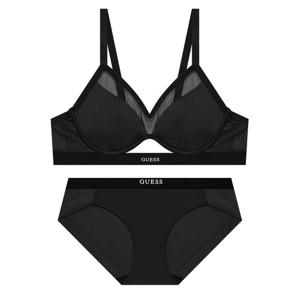 프론트홀 시스루 브라 팬티 세트 - 블랙