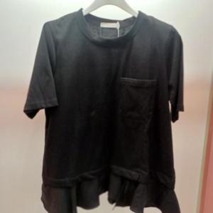Latium HC06 엉덩이길이 밑단 이중셔츠배색 깔끔한 포켓 라운드 반팔 티블라우스 T2523ts25B