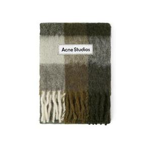 아크네스튜디오 CA0084 TAUPE/GREEN/BLACK (DID) 모헤어 체크 울 알파카 프린지 머플러