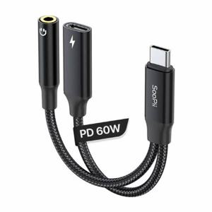 SOOPII 60W PD 고속충전겸용 AUX to USB C타입 이어폰 듀얼젠더 GD20