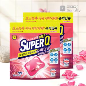 슈퍼딥큐 플라워코튼 100개입+100개입 캡슐세제 대용량 고농축 실내건조 드럼 일반 겸용 세제