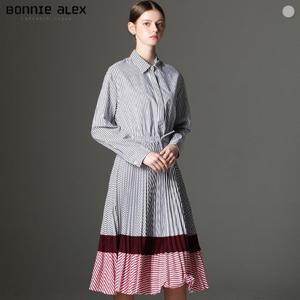보니알렉스(BONNIE ALEX) 믹스드 스프라이프 플리츠 원피스 (택가격:179000원)