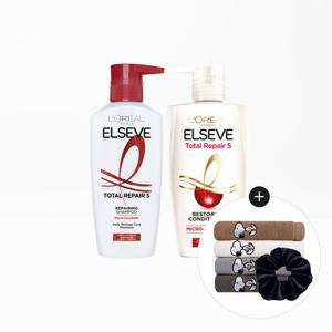 [로레알파리]토탈리페어5 샴푸/컨디셔너 410ml  2개 세트+스누피 타올 1장(랜덤)+스크런치(곱창끈)(랜덤)